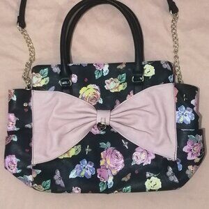 Betsey Johnson Purse with Large Baby Pink Bow and Removable Shoulder Strap